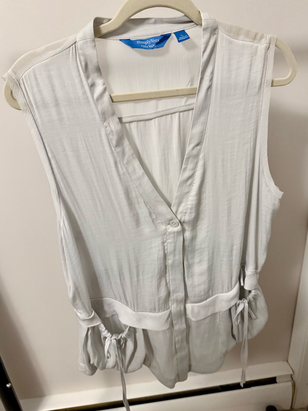 Simply Vera Vera Wang Silk Sleeveless Tie-Waist V-Neck Blouse